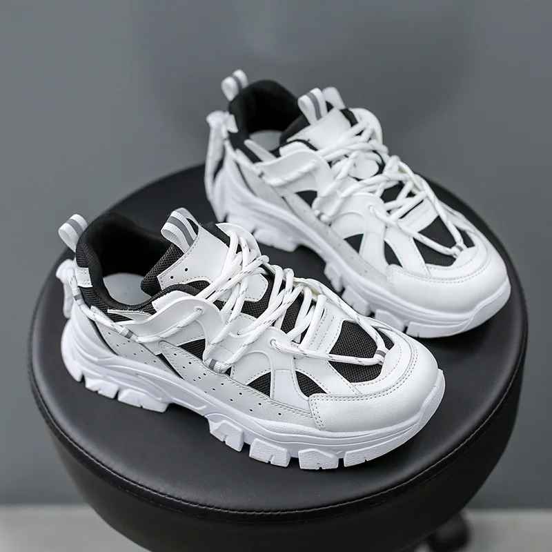 

2021 New Hot Women Casual Sport Shoes Trend Breathable Leather Patchwork Girl Thick-soled Sneakers Fashion Trainers 5 Colors