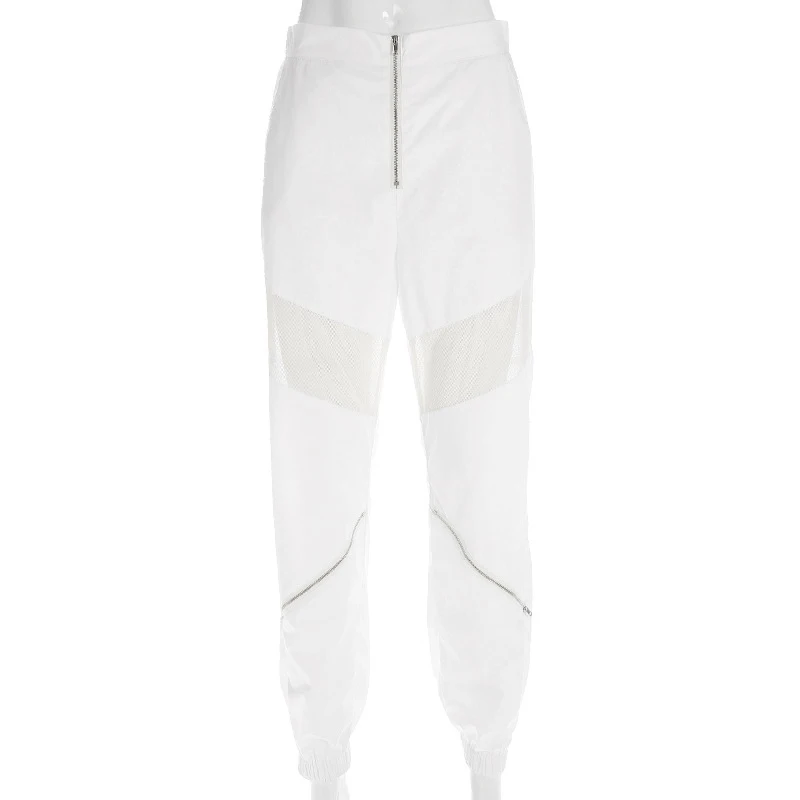 

Summer Mesh Patchwork Women's Harem Pants High Waist Zipper Casual Female Joggers Trousers Solid Streetwear Fashion Lady Bottoms