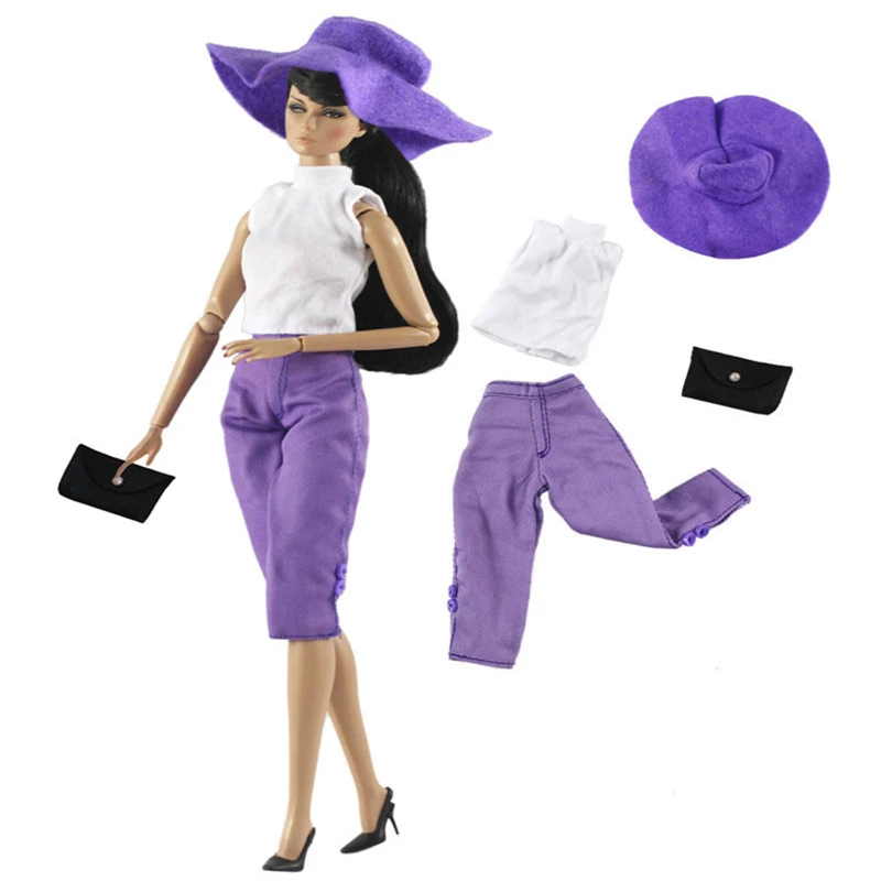 

Purple leisure four-piece suit Dress Outfits Set for Barbie CD FR Kurhn BJD Doll Clothes Accessories Dollhouse Role Play