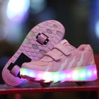 Детская обувь, новые перезаряжаемые двойные роликовые коньки с подсветкой для детей со светодиодной вспышкой, роликовые коньки