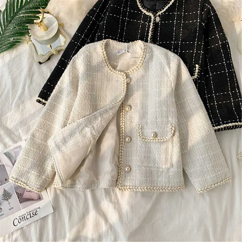 Белый NiceMix брендовая модная женская Высококачественная Роскошная элегантная тонкая осенне-зимняя бежевая короткая куртка из твида пальто женское - Цвет: Белый