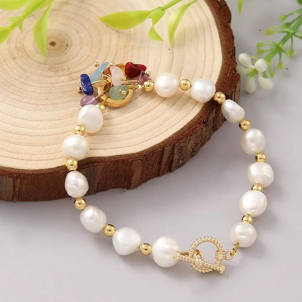 

Coeufuedy Real Natural Freshwater Pearl Bracelet for Women Girl Birthday Party Natural Mixed color Stone Bracelet Fine Jewelry