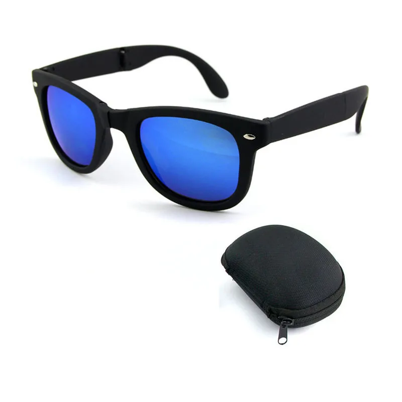 RBRARE Foldable Sunglasses With Box Vintage Classic Sun Glasses Men Shopping Travel Colorful UV400 Lunette De Soleil Femme - Цвет линз: Black Blue-box