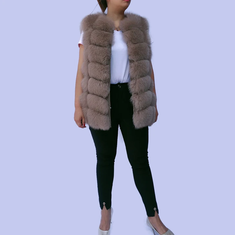 Женский Осенний меховой жилет безрукавка из натурального Лисьего меха шуба