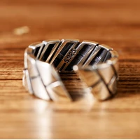 925 silver simple ins wind geometry shape personality retro silver ring male opening ring
