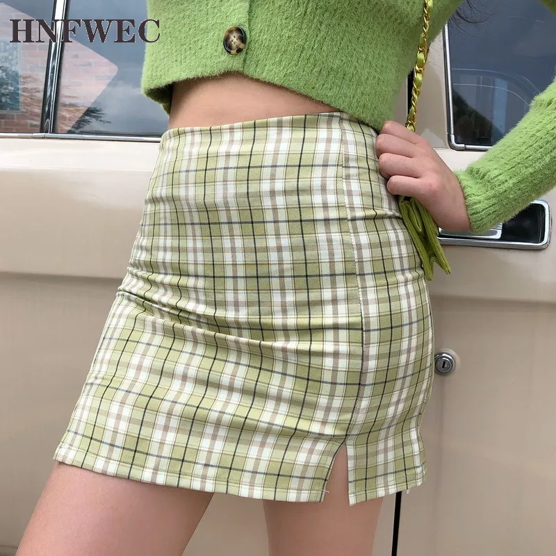 Новинка 2020 Женская разноцветная клетчатая юбка с двумя маленькими передними