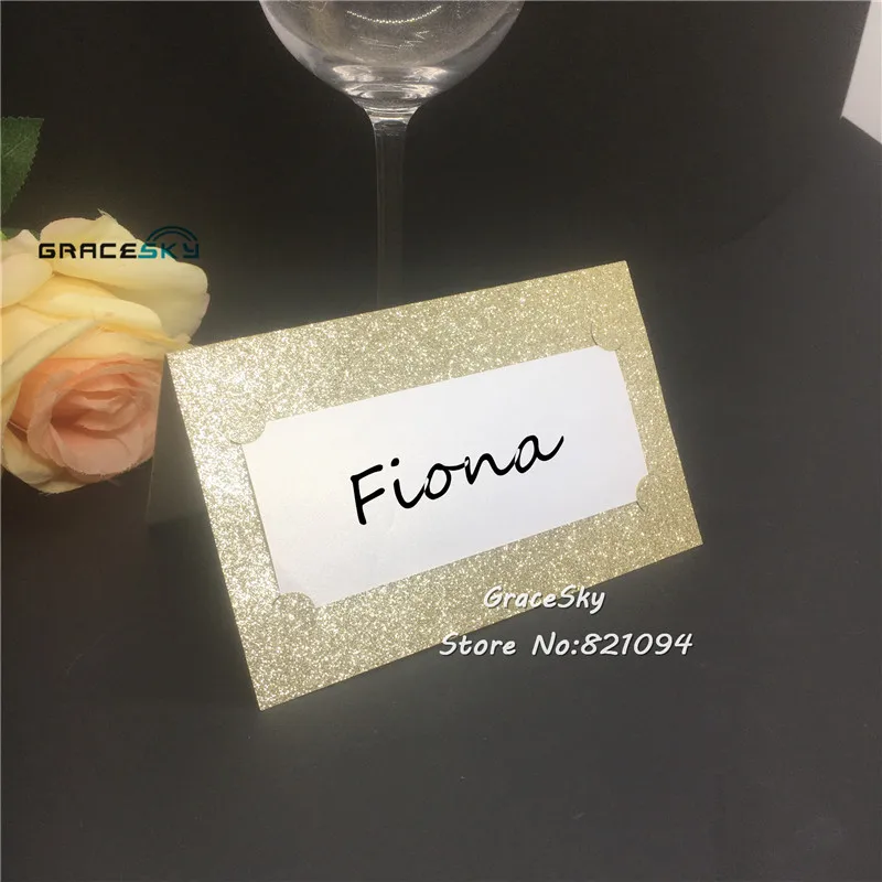 50 шт. * Бесплатная доставка лазерная резка блестящие золотые именные открытки с
