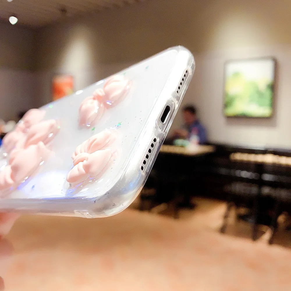 

100Pcs Lovely Bowknot Phone Case For iPhone 12 Mini 11 Pro X XR XS 7 8 6 Plus Cartoon Pink Clear Soft TPU Shockproof Back Cover