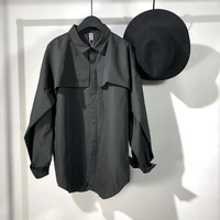mens long sleeve shirt spring and autumn new dark lapel trench coat splicing style design irregular personality loose shirt