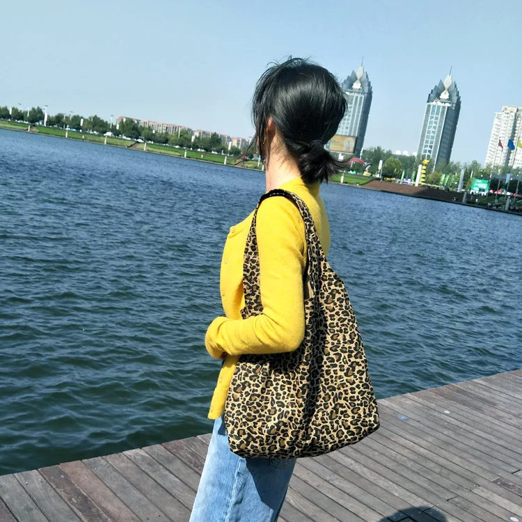 Женская полотняная жилет сумки на плечо с леопардовым принтом для покупок