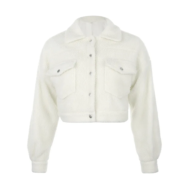 

Women Coats and Jackets New European and American Style Womens Jacket Fashion Casual Multi-Pockets Lapel Lalamb Swool Jacket