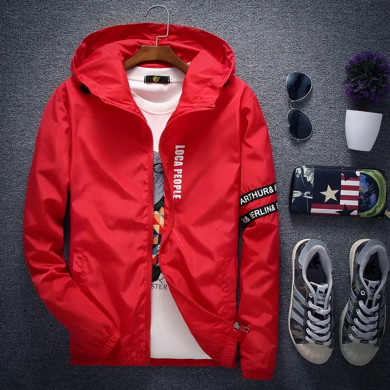 Мужская куртка с капюшоном однотонная Повседневная приталенная бомбер принтом