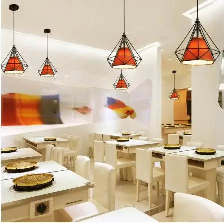 

Led Pyramid pendant lamp black bird cage pendant lamp iron modern minimalist retro loft metal cage with E27