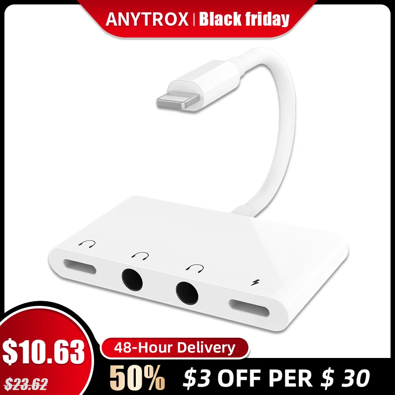 

2 in 1 Audio splitter Aux adapter 3.5mm Jack for earphones 8pin to 3.5 mm cable audio jack converter for iphone