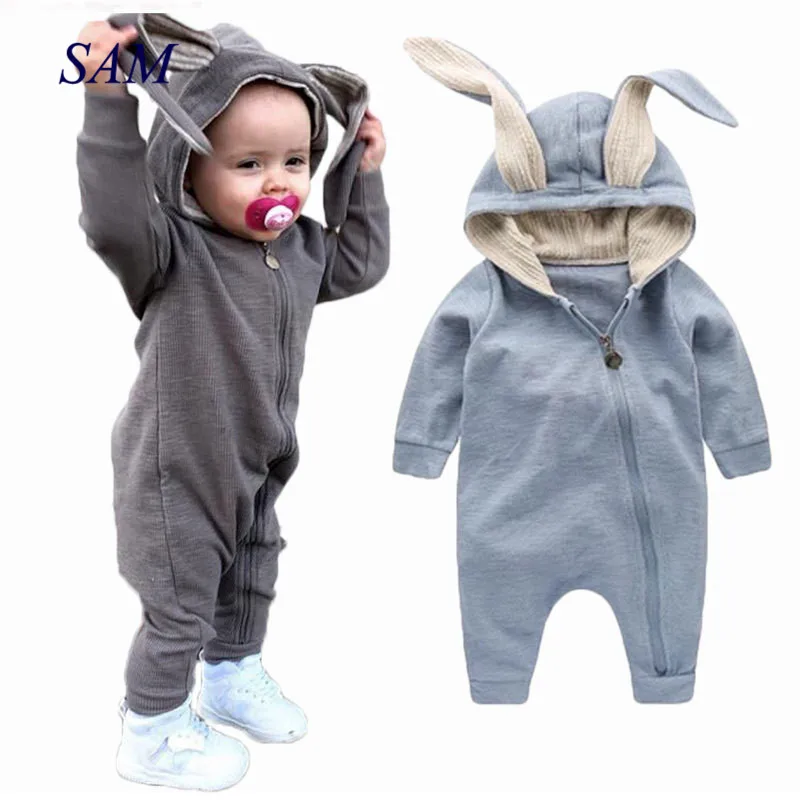 

2021 Infant Baby Cotton Rompers Cartoon Cute Rabbit Hoodied Girls And Boys Jumpers Toddler Zipper Outfits 201816