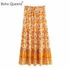 Женская винтажная юбка макси в стиле бохо, желтая пляжная юбка в богемном стиле с цветочным принтом