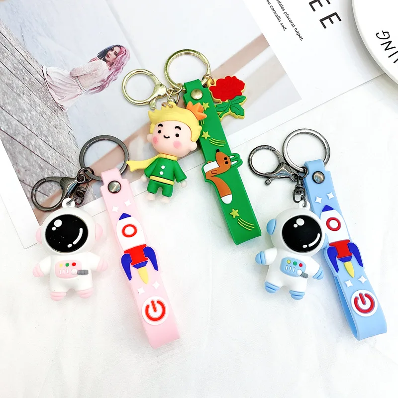 

Cartoon The Little Prince Doll Keychains 3D Fox Figure Pendant Silicone Jewelry Cute Car Purse Bag Astronaut Spaceman KeyRing