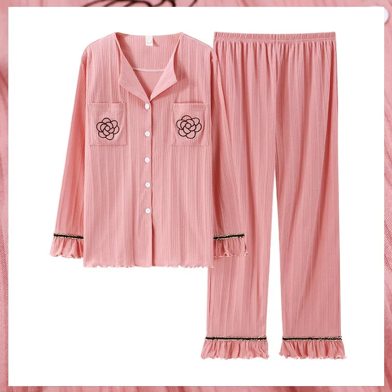 Fashion Cotton Pajamas Set 13 Colors Sleepwear Women Long-sleeve Pants Nightwear Soft Comfort Homewear Mujer Simple PJS ouc1139 | Женская