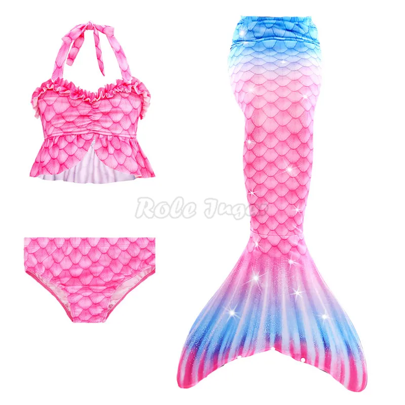 

3Pcs/Set Girls Mermaid Tail Swimsuit Children Little Mermaid Costume Cosplay Beach Bathing Suit Can Add Monofins C40D05
