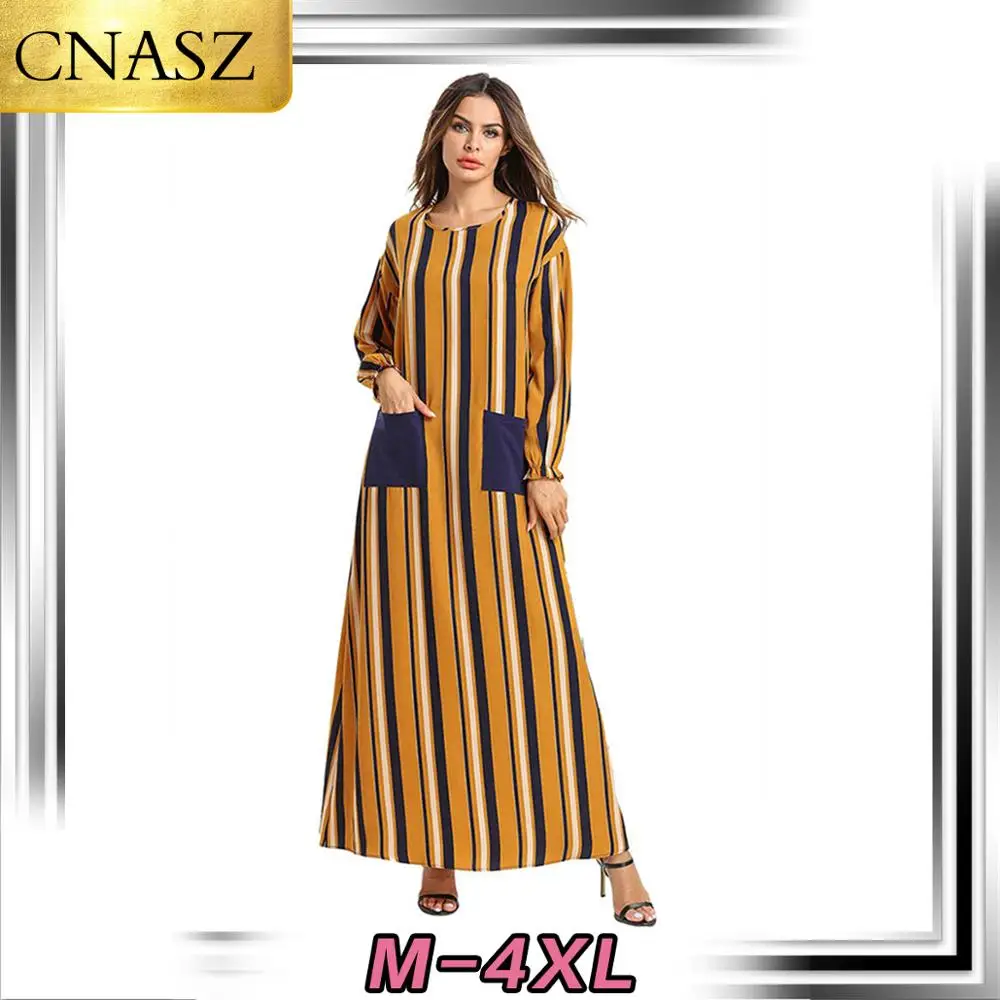Muslim Dress Dubai Simple Fashion Long Sleeve Skirt Islamic Turkey Striped Thin Panel Middle East Arab Kimono Moroccan | Тематическая