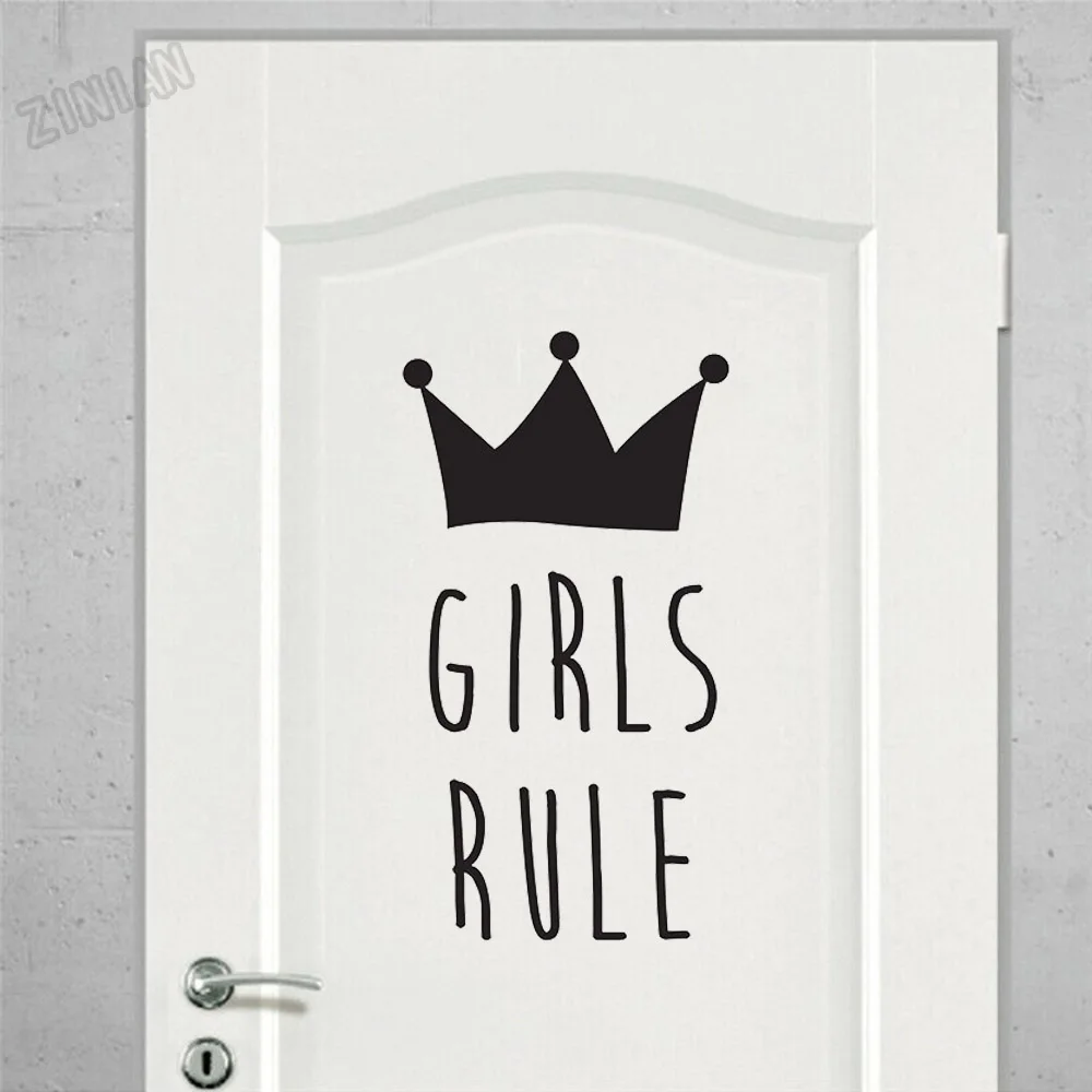 

Girls Rule Wall Decal For Bedroom Vinyl Wall Stickers For Dormitry Cute Royal Crown Murals For Nursery Kids Room Decoration Y065