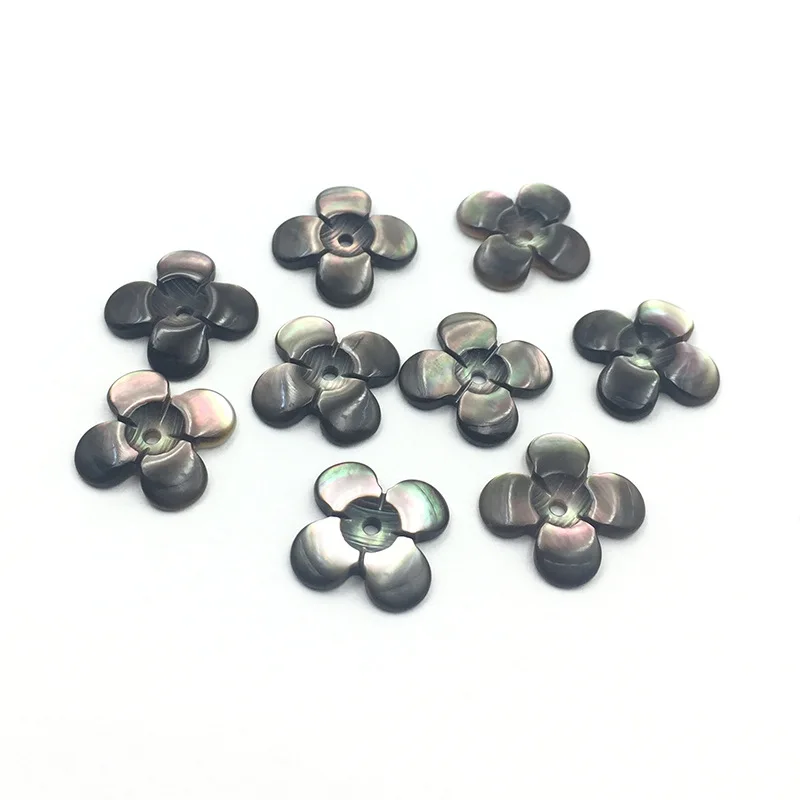 Carved MOP White Shell Black Stone 4 Petals Flower Cabochons 12.5x12.5mm Women Necklace Bracelet Earrings Jewelry Making | Украшения и