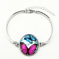24pcslot mixed 6 style butterflie retro style charm silver bangle childrencartoon glass bracelets girls party gift
