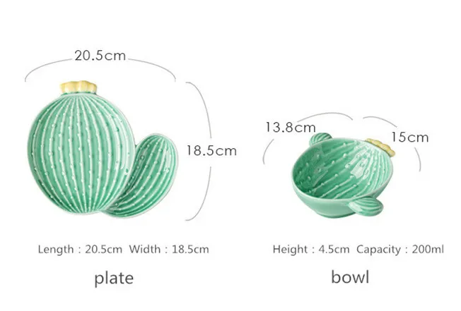 bowl and plaate Креативное растение кактус тарелка симпатичной формы посуда чаша для завтрака домашняя керамическая посуда тарелка для закусок 1 шт - Цвет: bowl and plaate