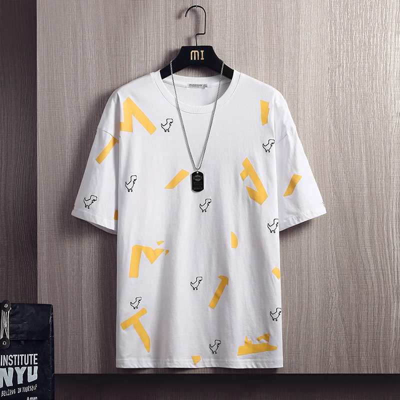 

Mens T-shirts Pure Cotton Casual Fashion Printing Men Tops Shirts Fashion Streetwear Round Neck Short Sleeve Male Tees 2021 New