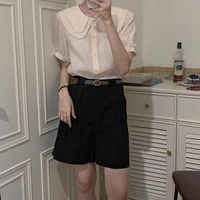 women summer high waist loose 2021 new waist band straight ins style solid color casual knee length shorts fashion capris pants