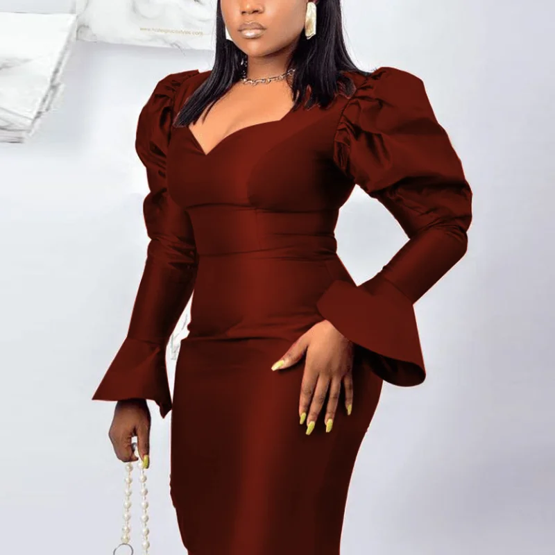 

Женское винтажное платье до колена, Красное Облегающее Платье из вискозы с длинным рукавом и V-образным вырезом