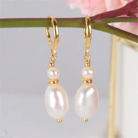 white baroque pearl earring 18k ear stud double pearl aaa gift accessories real women earbob wedding luxury cultured party