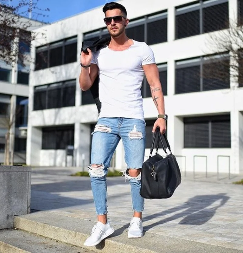 Fashion Men Jeans Autumn Men Trousers  Urban Skinny Jeans Men Middle Waist Denim Pants Streetwear Men Ripped Jeans Pencil Pants