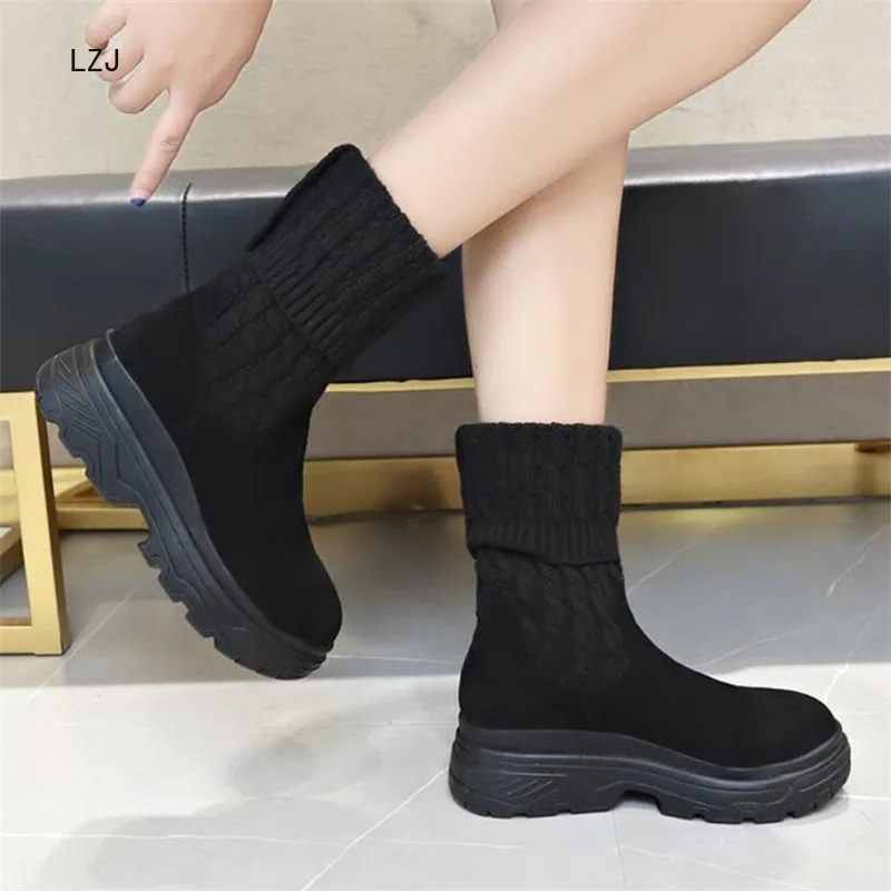 Женские ботинки до середины икры Lzj повседневные Нескользящие зимние сапоги на