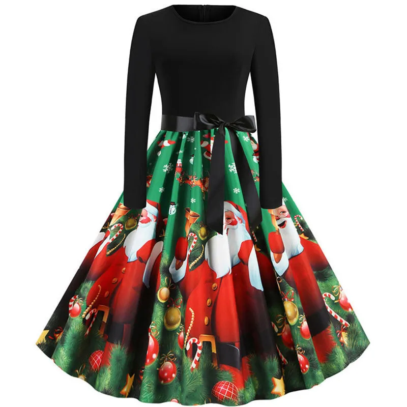 Robe Femme 2019 Autumn Winter Christmas Dress Women Long Sleeve Print Elegant Party Dresses Plus Size Vintage Pinup vestidos | Женская