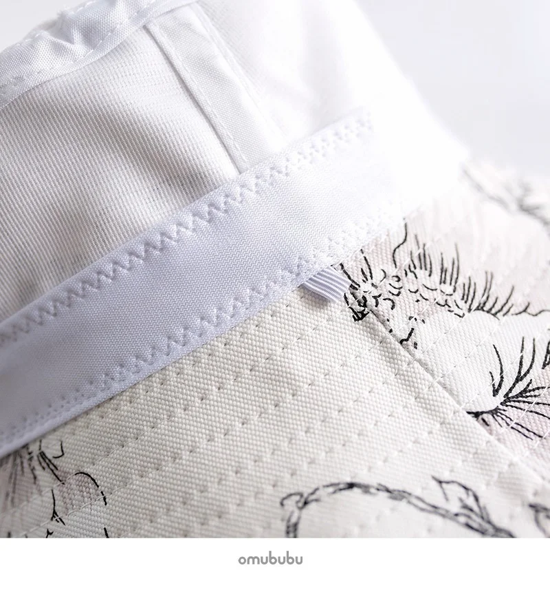 

New Fashion Ins White Flowers Pattern Bucket Hats Japanese Fisherman Caps For Women Gorras Summer Sun Protection Panama