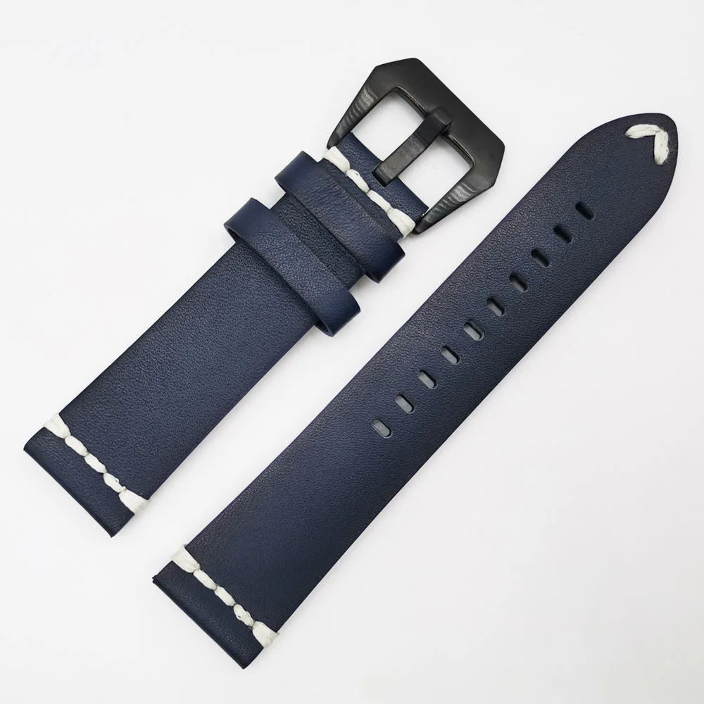 

Ремешок для часов из натуральной воловьей кожи 18, 20, 22, 24 мм, для мужчин и женщин, толстый ремешок ручной работы в стиле ретро, ремешок синего ц...
