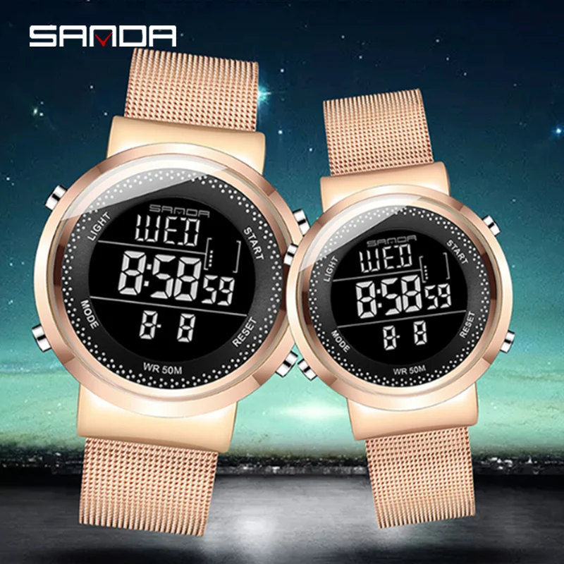 SANDA Brand Lover Watches Men Women Fashion Couple Dress Digital Sport Male Clock Waterproof Rose Gold Watch Relogio Masculino