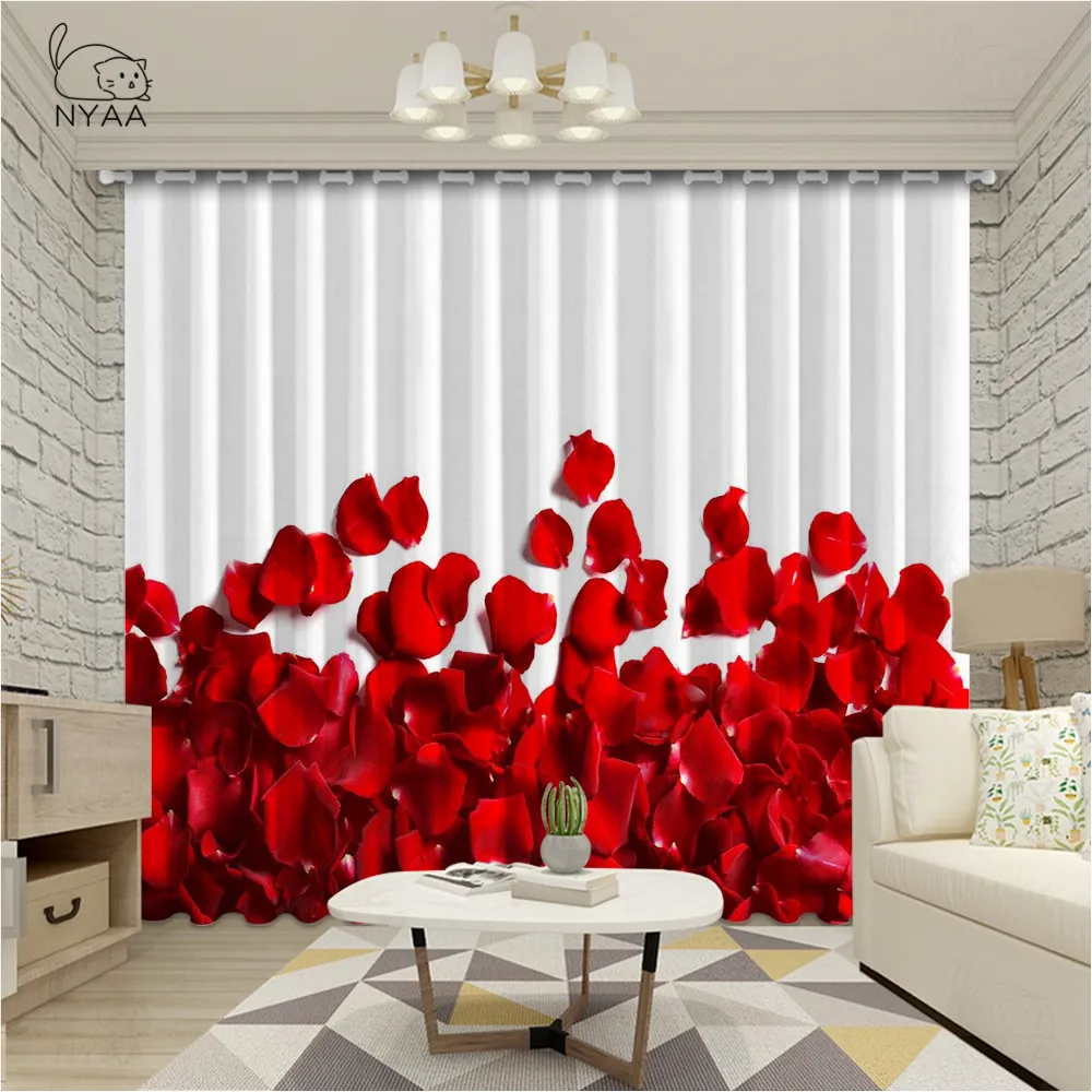 

3D Curtain rose Romantic Printed Curtains For Living Room Bedroom Red and white Cortinas Hotel Drapes