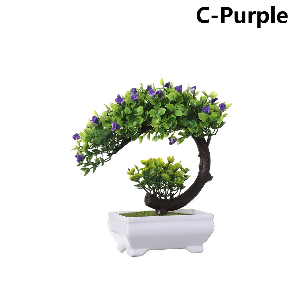 C-Purple 1 комплект искусственный пластиковый бонсай заменитель пены в горшке реалистичные растения Настольный орнамент топиарная сосновая дерево украшение для дома ремесла - Цвет: C-Purple