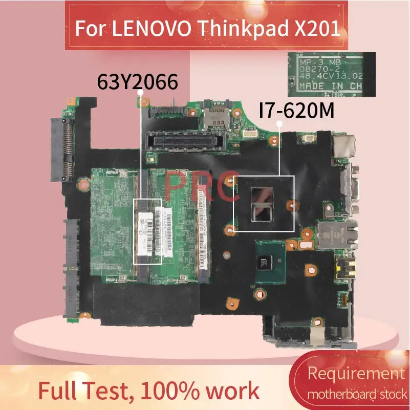 

63Y2066 For LENOVO Thinkpad X201 X201I I7-620M Notebook Mainboard 08270-2 48.4CV13.021 48.4CV13.031 QM57 DDR3 Laptop Motherboard