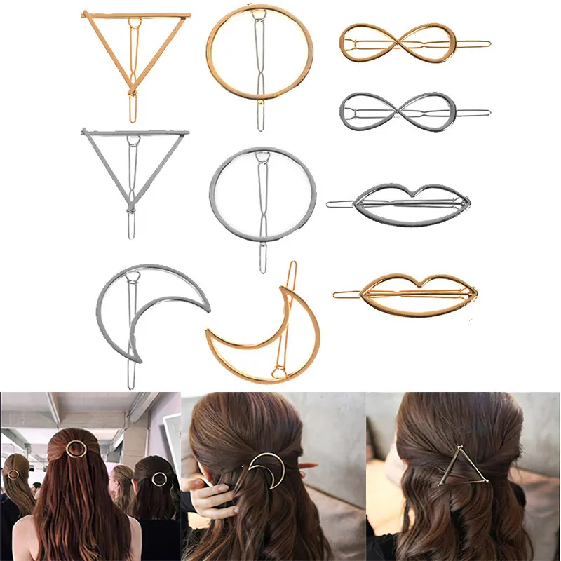 Заколки для волос геометрической формы женщин и девочек популярные золотые