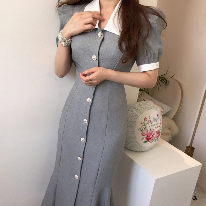 Женское винтажное вечернее платье русалка элегантное однотонное во французском