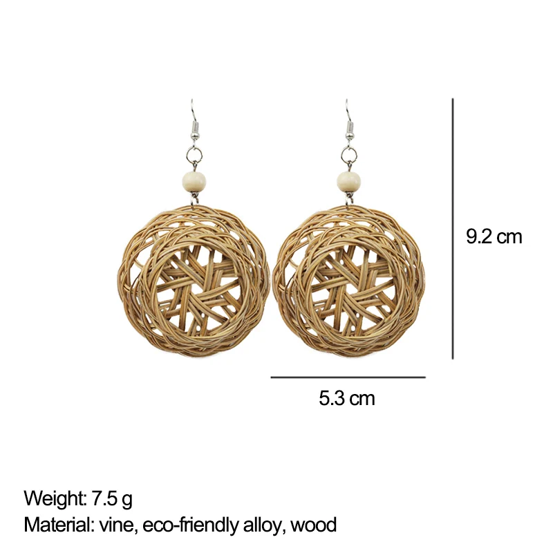 Женские серьги ручной работы M & G корейские из ротанга в большой деревянной
