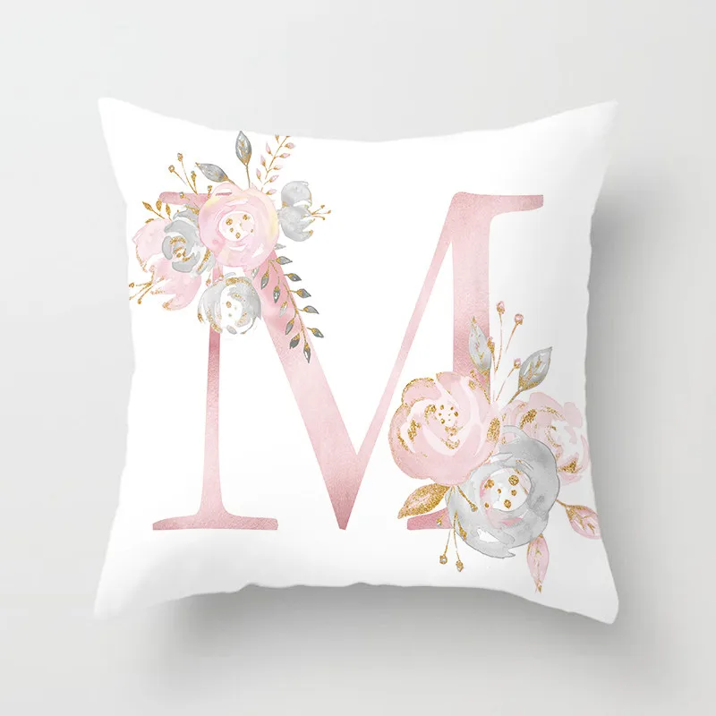 

Fuwatacchi A-Z Letter Cushion Cover Pink Rose Decortive Alphabet Printed Throw Pillow Cover For Home Sofa Decor White Pillowcase