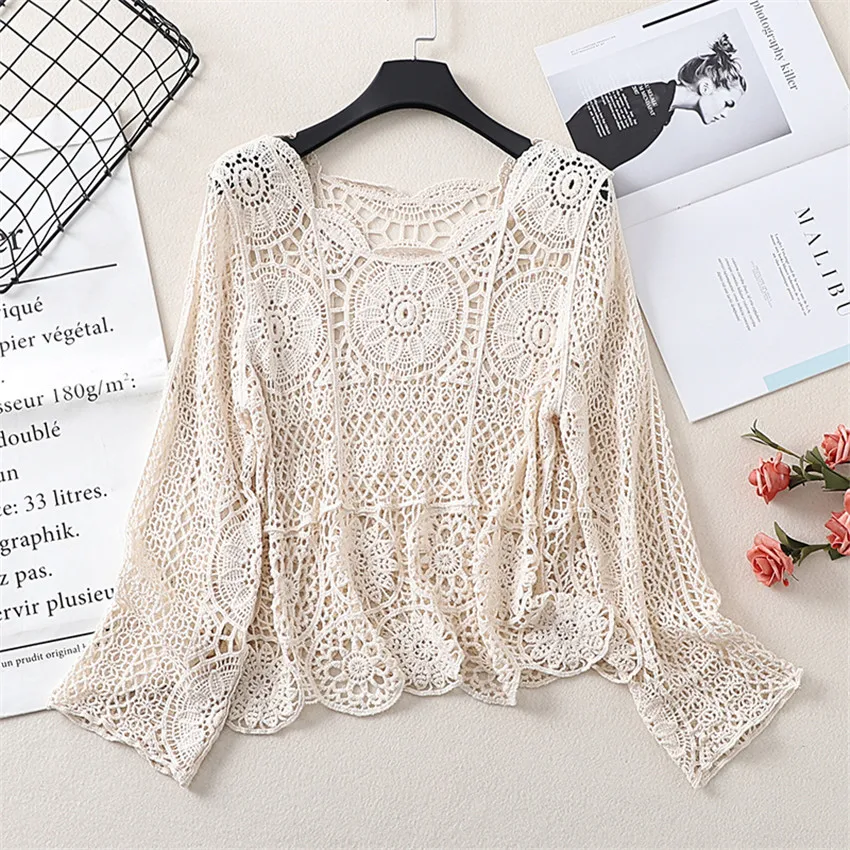 Женская повседневная Пляжная накидка вязаные сексуальные топы с вырезами летний