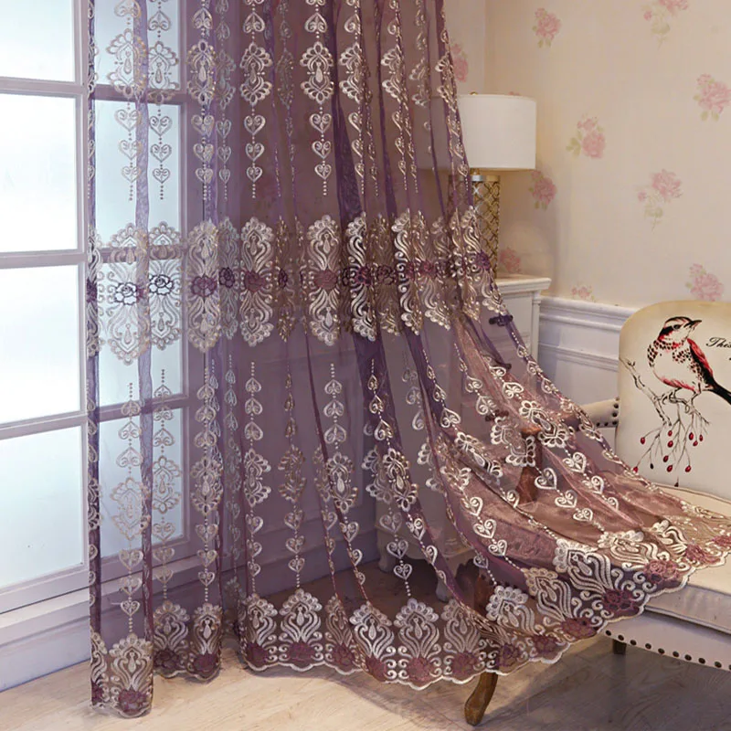 Purple Tulle Европейские Роскошные Синие вышитые занавески с сердечками готовые прозрачные шторы для гостиной спальни окна экрана кухни Tulle137#4 - Цвет: Purple Tulle