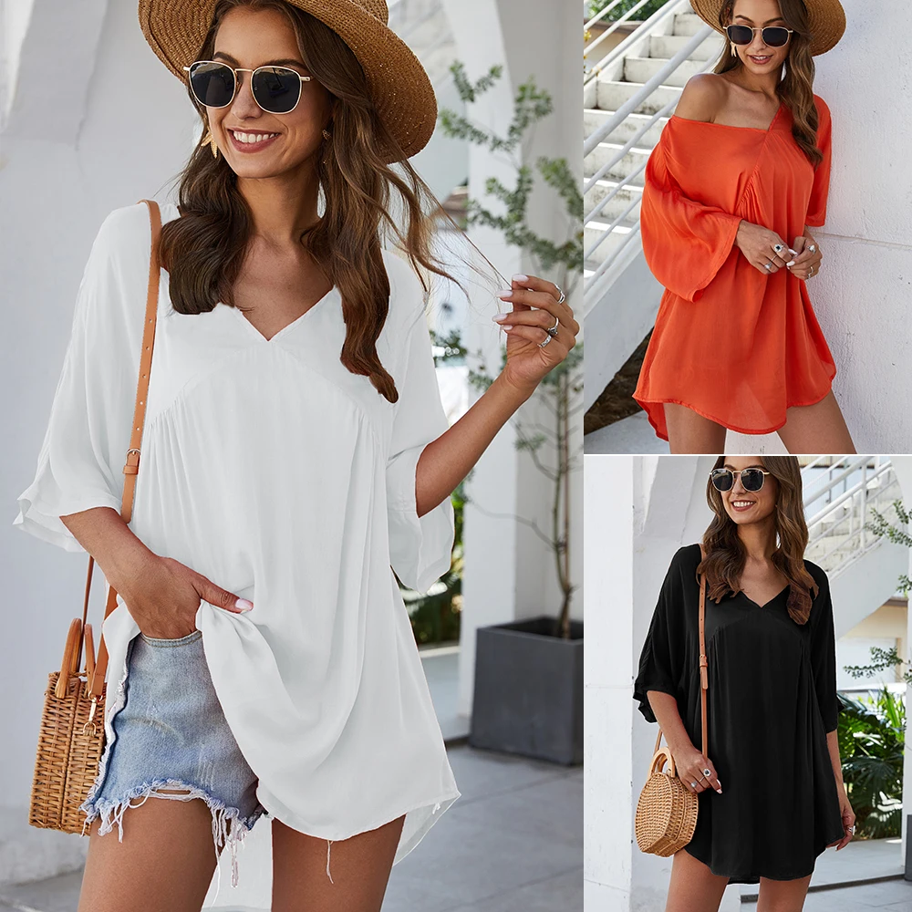 

Women Beach Short Mini Dress V Neck Casual Vestido Curto Spring Sukienka White Cotton Elbise Mujer Plus Size Mulher Clothing