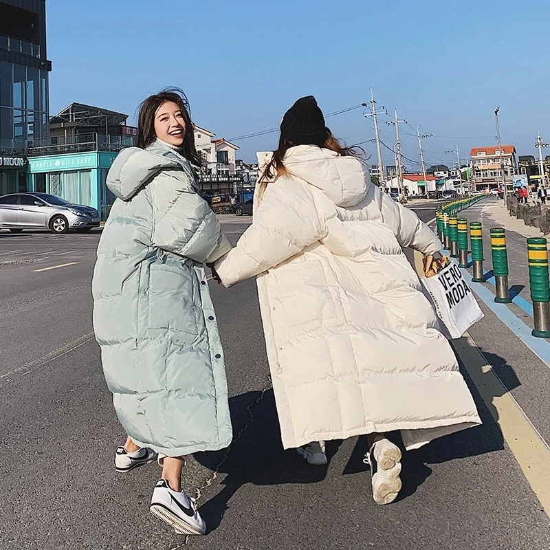 2021 New Women's Oversize Over Knee Long Warm Coat Vintage Winter Cotton Padded Jacket Korean Mid Length Winter Down Parkas