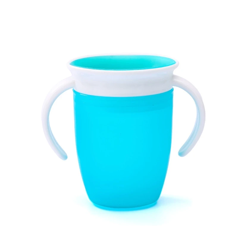 

360 Degrees Rotatable Baby Learning Drinking Silicone Cup with Double Handle Flip Lid Leakproof Infants Water Cups Bottle H055